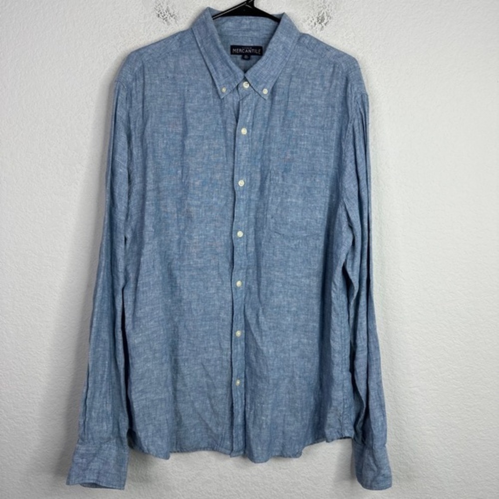 J.Crew Mercantile Shirt Mens XL Blue‎ Long Sleeve Linen Napoli Preppy Coastal
